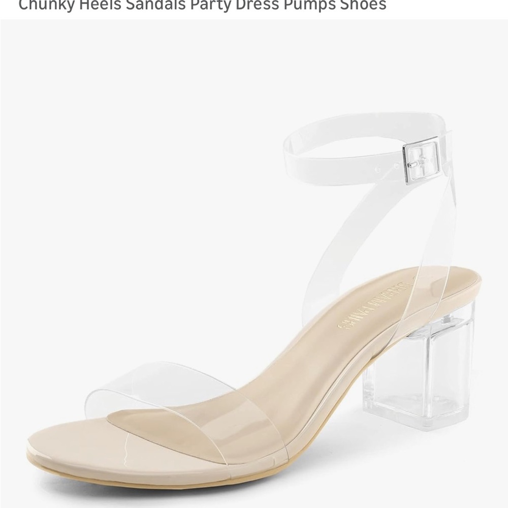 Dream Pairs Clear and Nude Chunky Heel Sandals